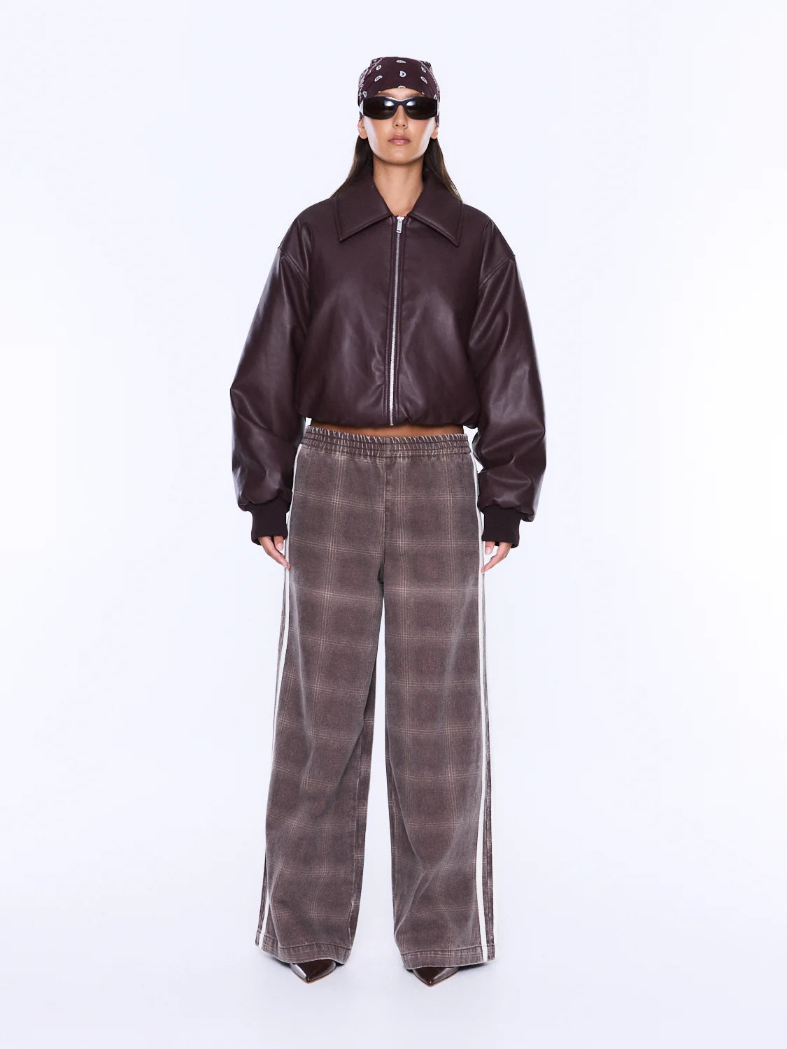 MYLA WIDE LEG PANT BURGUNDY CHECK