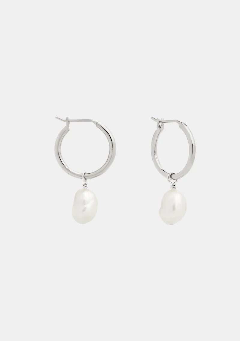 Mini Keshi Pearl Hoops - Silver