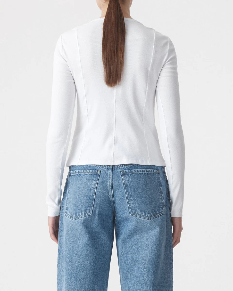 Panelled Long Sleeve Rib-White