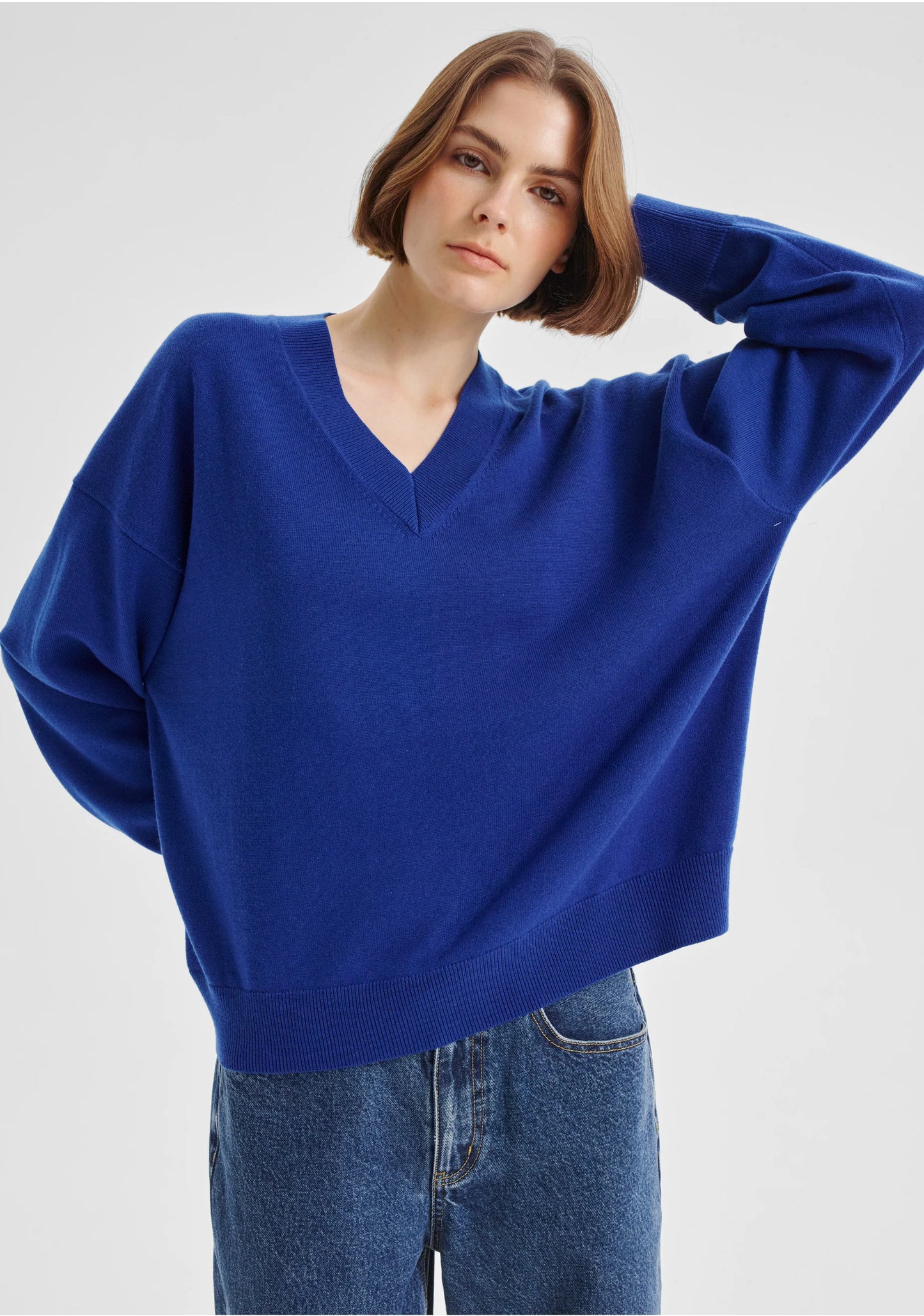 Payton V-Neck Merino Knit Pullover Cobalt