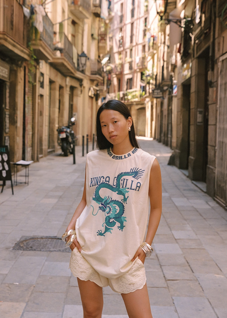 Rex Dragon Band Tank-Cream