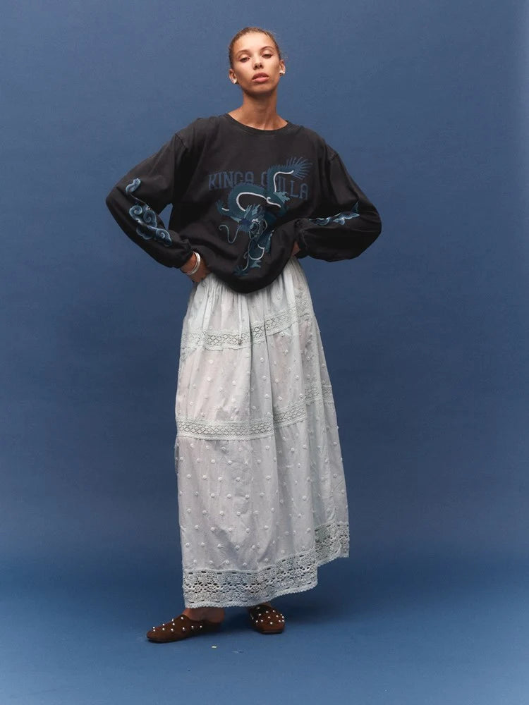 Waves Spot Bardot Maxi Skirt-Spot Aqua