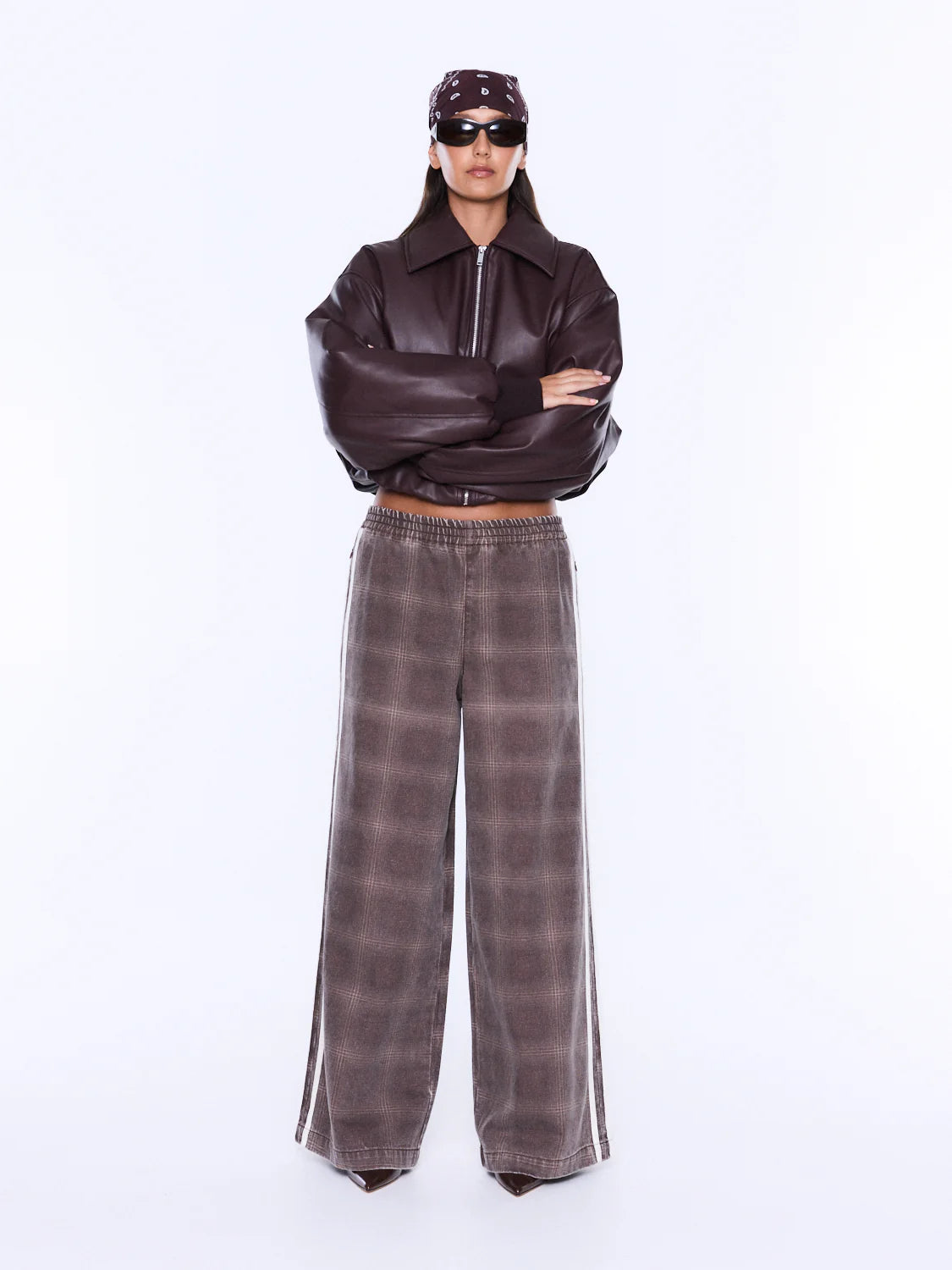 MYLA WIDE LEG PANT BURGUNDY CHECK