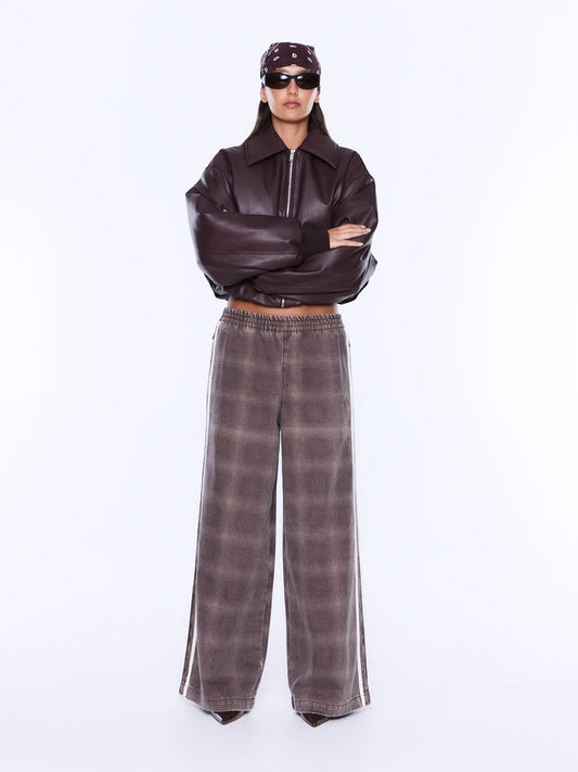 MYLA WIDE LEG PANT BURGUNDY CHECK