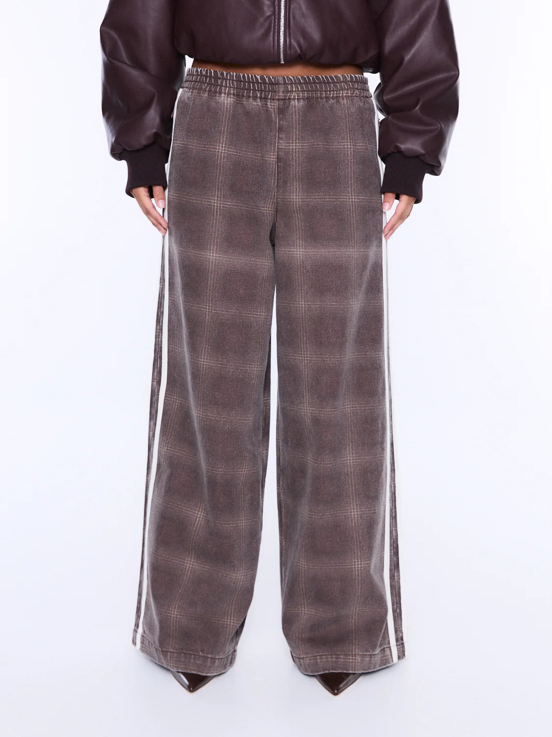 MYLA WIDE LEG PANT BURGUNDY CHECK