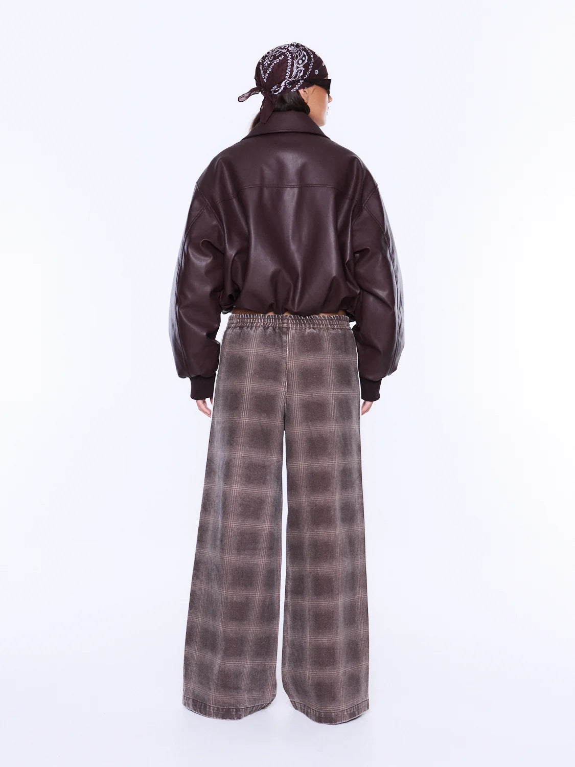 MYLA WIDE LEG PANT BURGUNDY CHECK