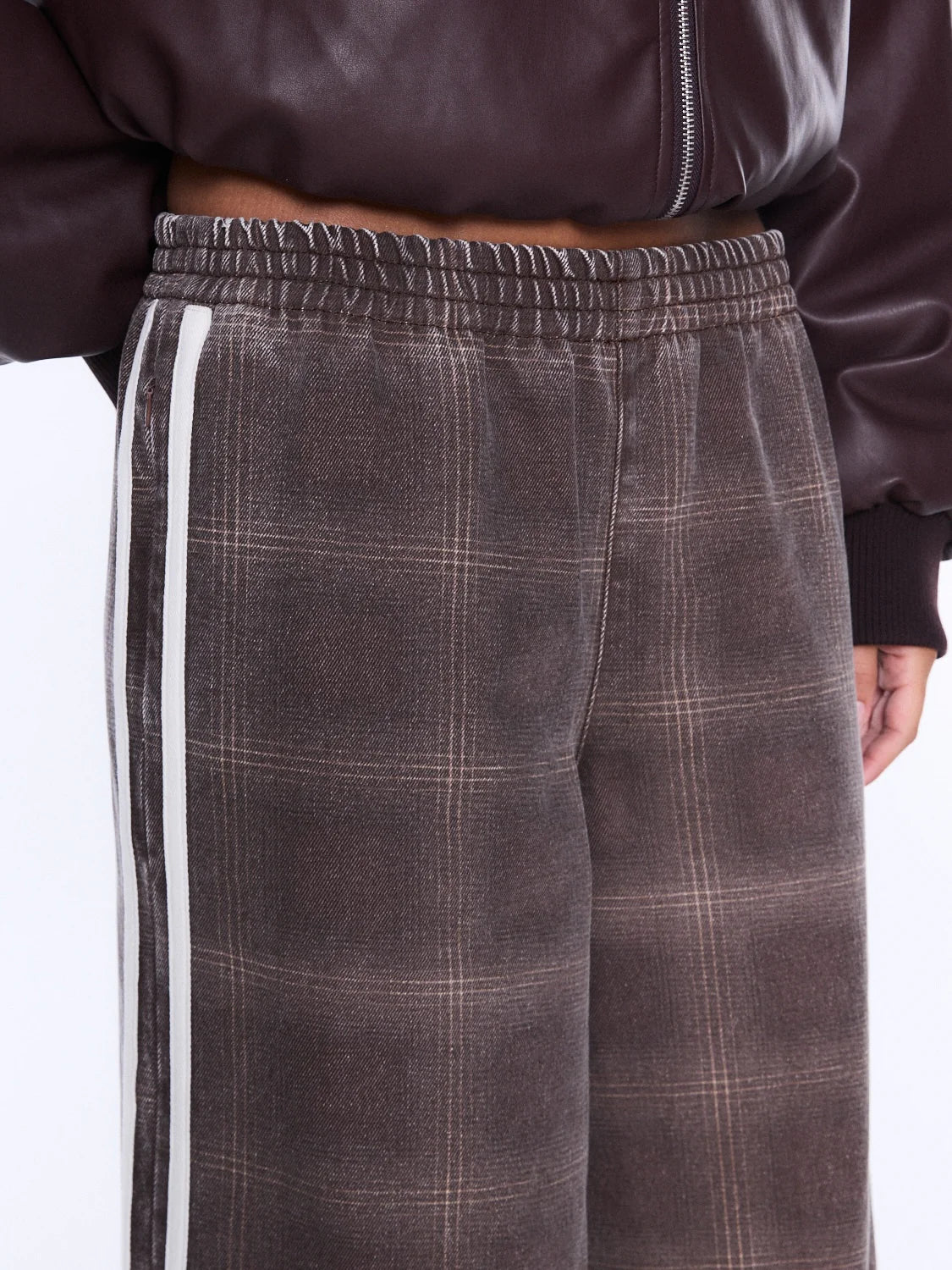 MYLA WIDE LEG PANT BURGUNDY CHECK