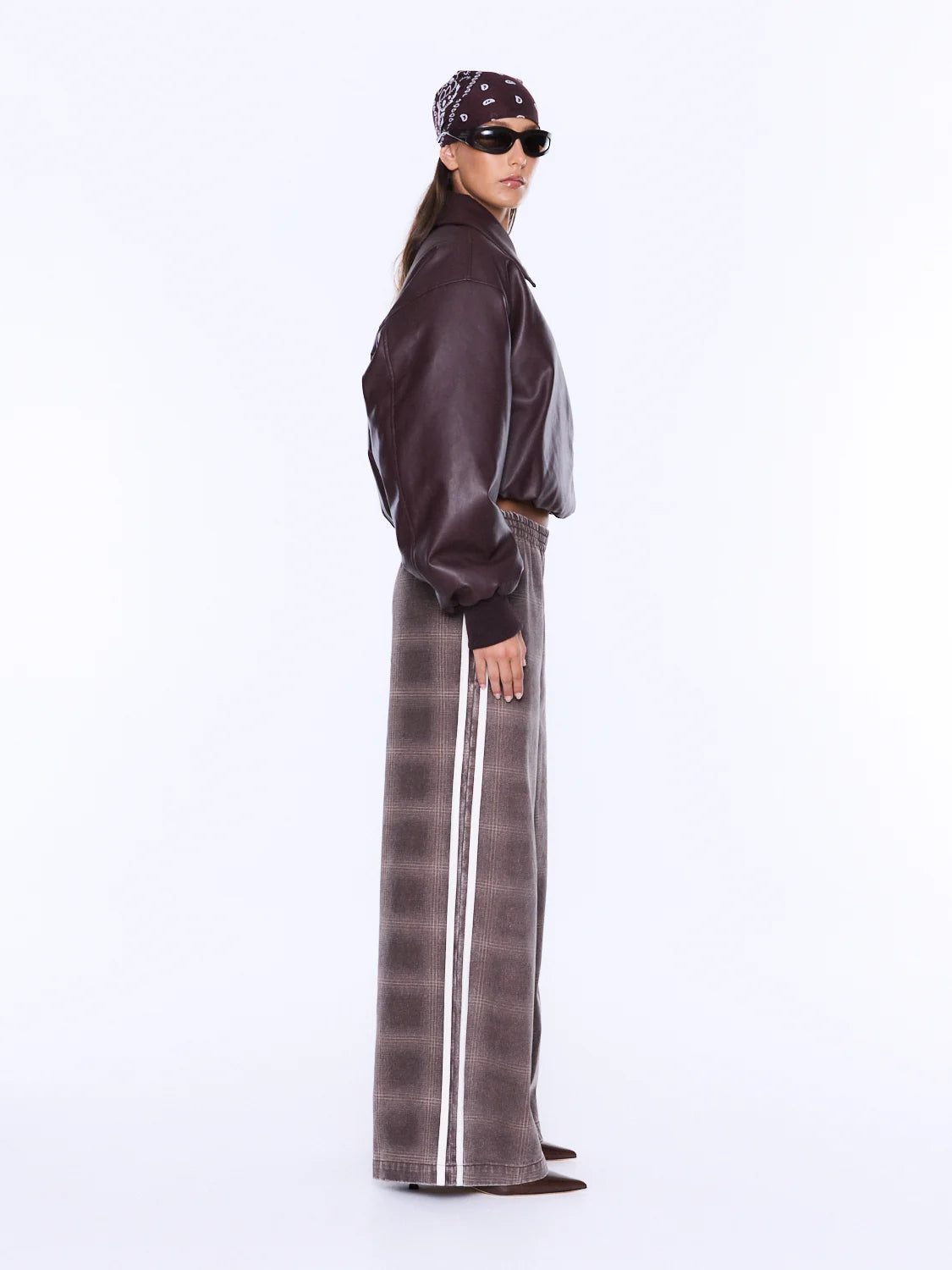 MYLA WIDE LEG PANT BURGUNDY CHECK