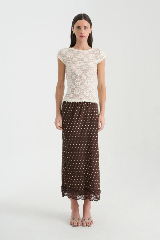 Pre Order Marina Silk Midi Skirt-Cacao Spot