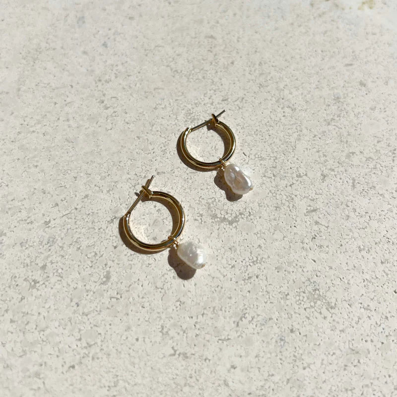 Mini Keshi Pearl Hoops - Gold