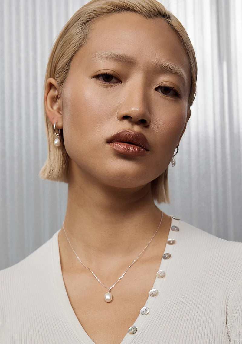 Mini Keshi Pearl Hoops - Silver