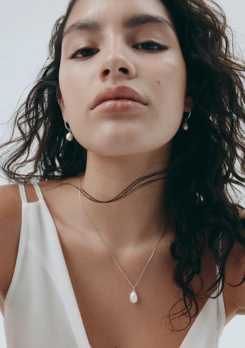Mini Keshi Pearl Hoops - Silver