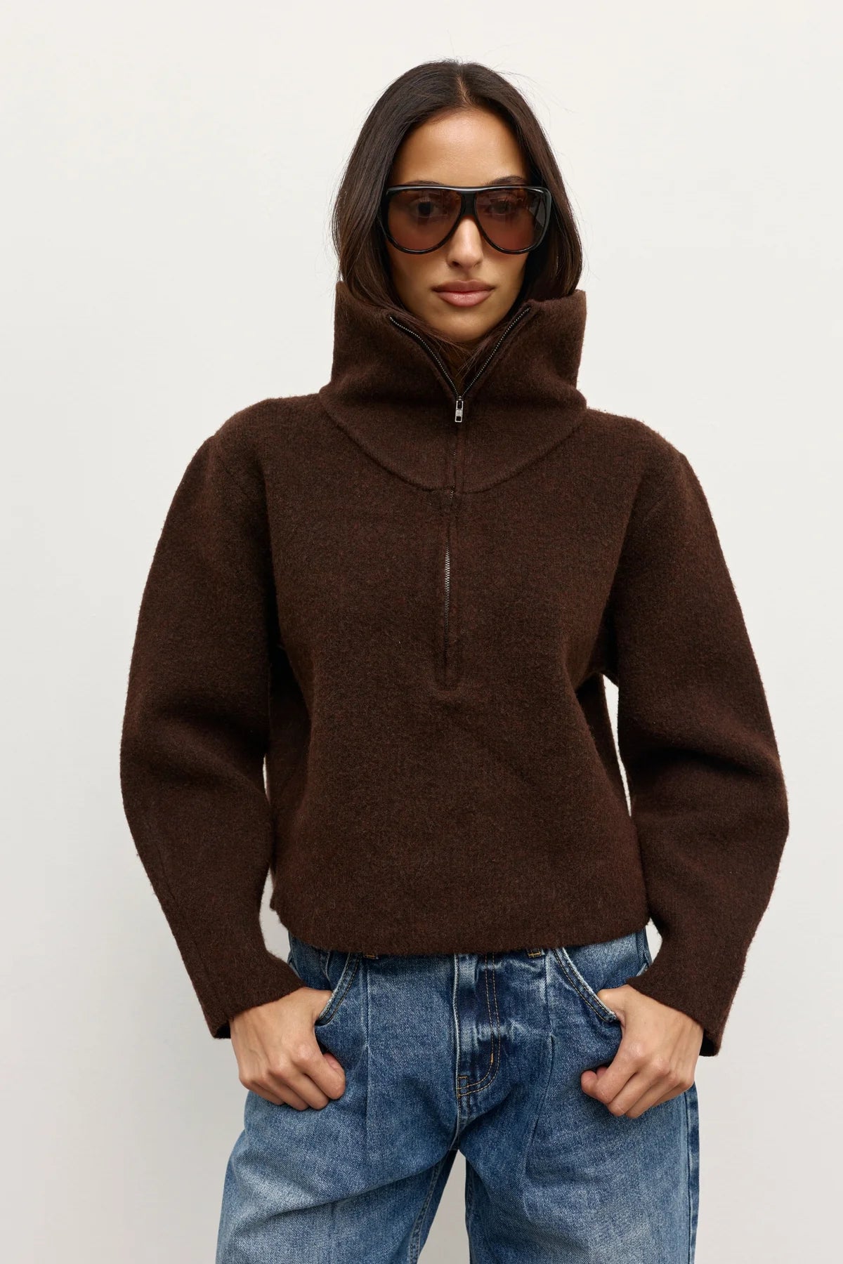 Riva Quarter zip-Chocolate