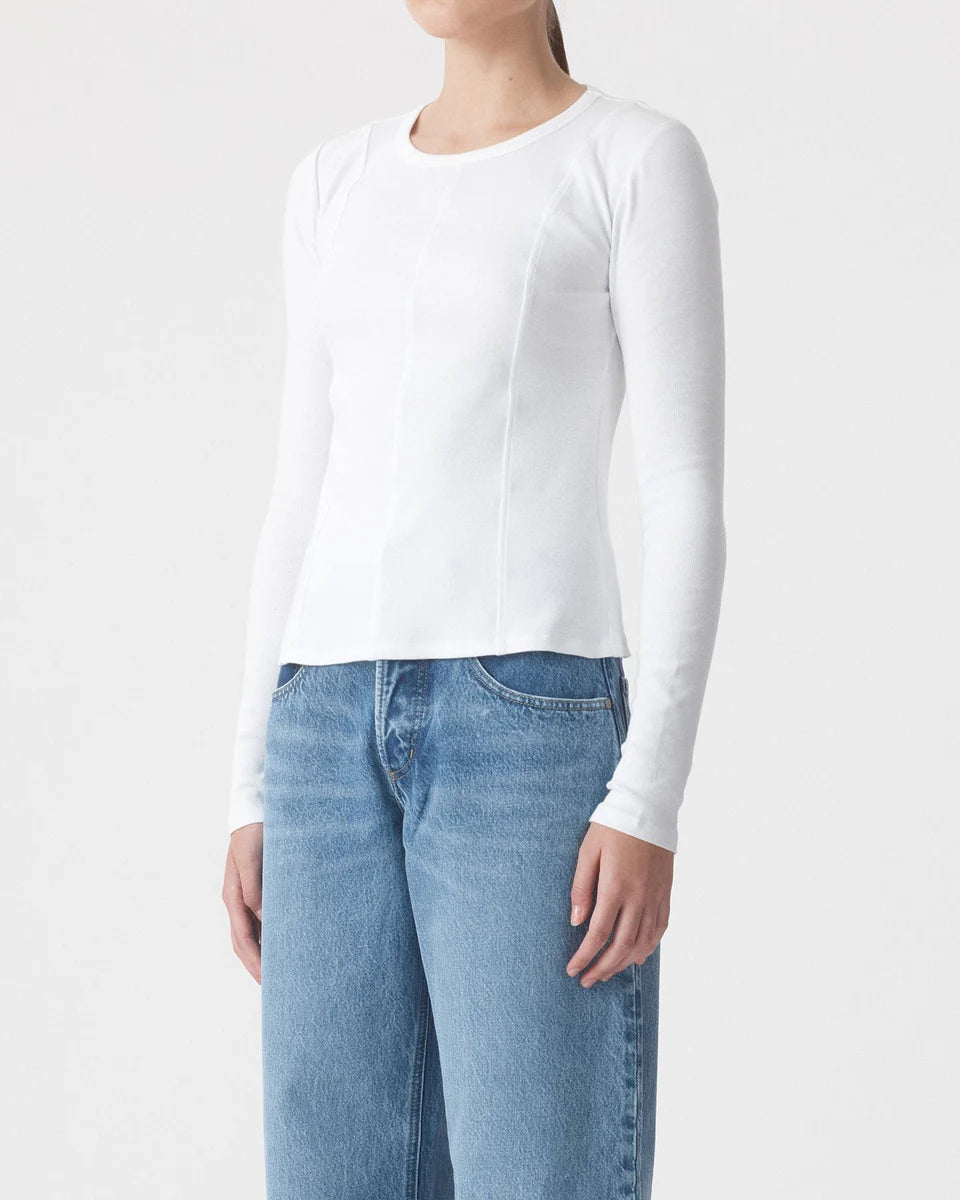 Panelled Long Sleeve Rib-White