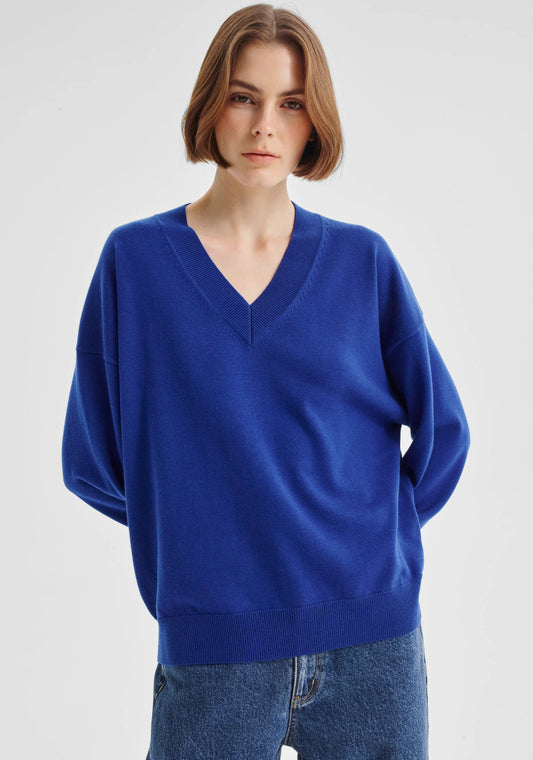 Payton V-Neck Merino Knit Pullover Cobalt