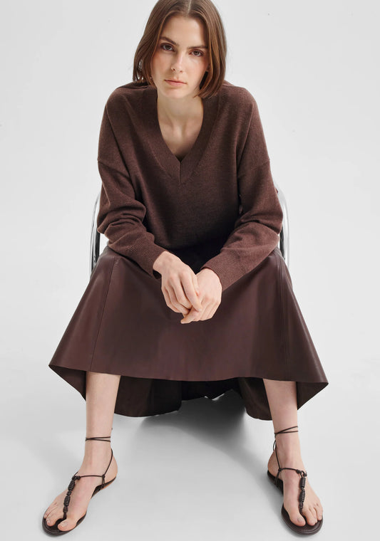 Payton V-Neck Merino Knit Pullover-Nutmeg