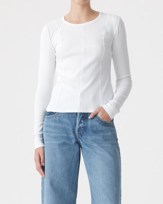 Panelled Long Sleeve Rib-White
