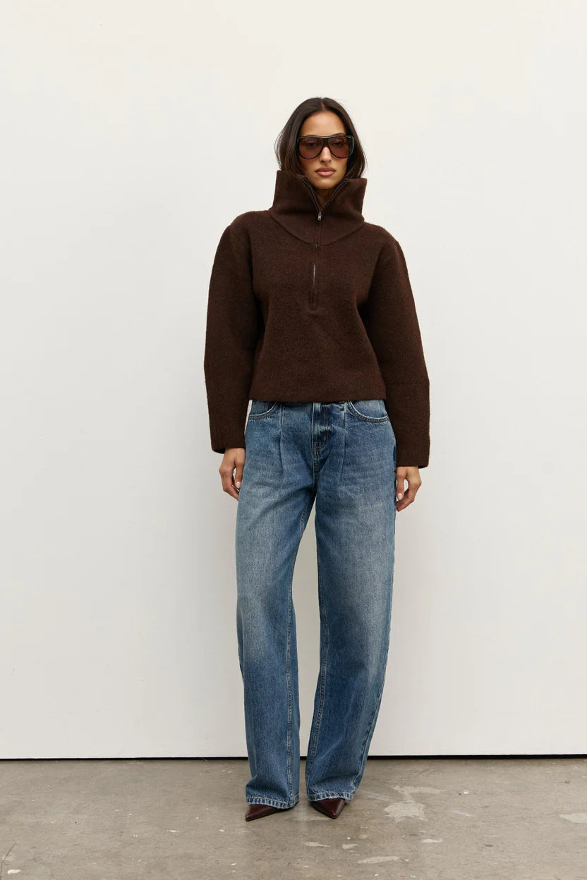 Riva Quarter zip-Chocolate