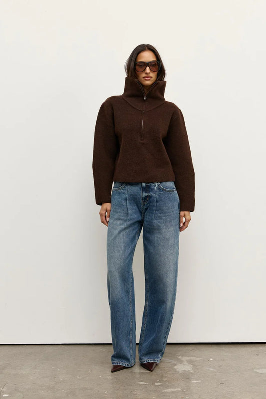 Riva Quarter zip-Chocolate