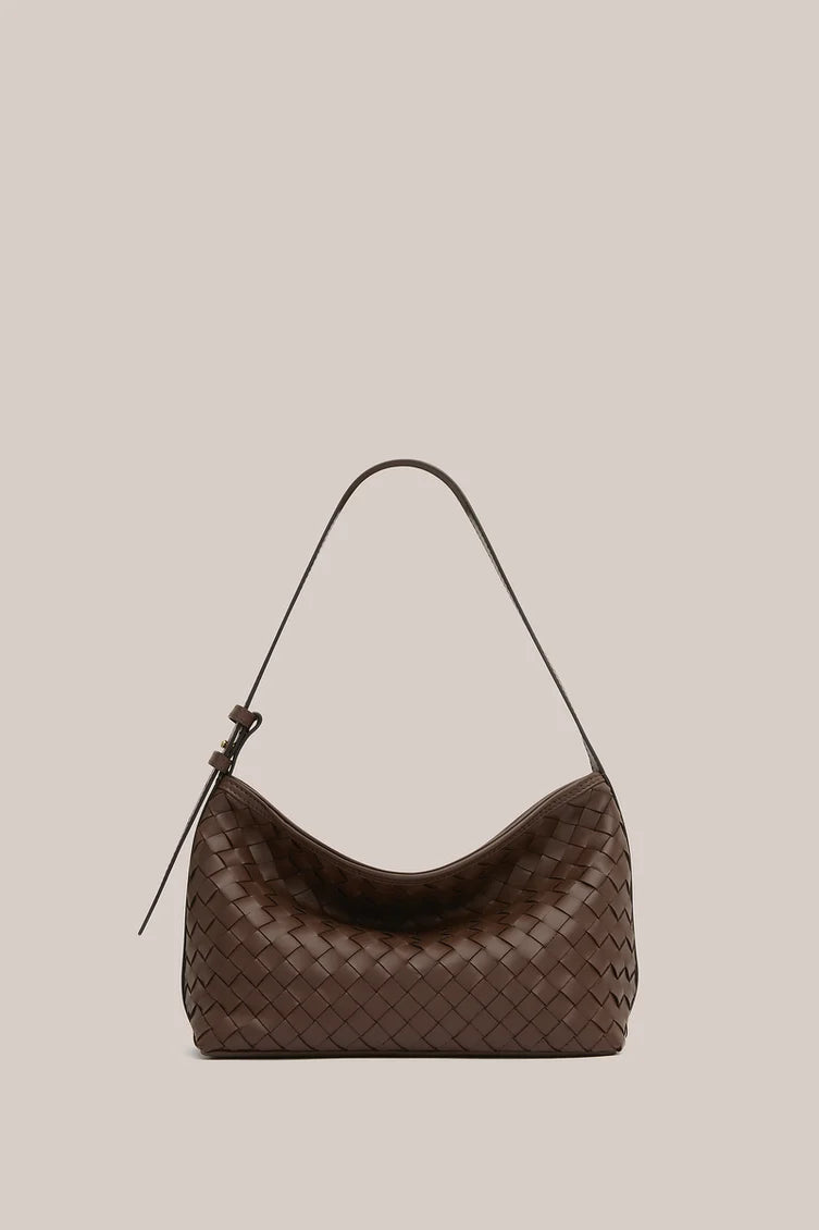 Elena Woven Shoulder Bag-Chocolate