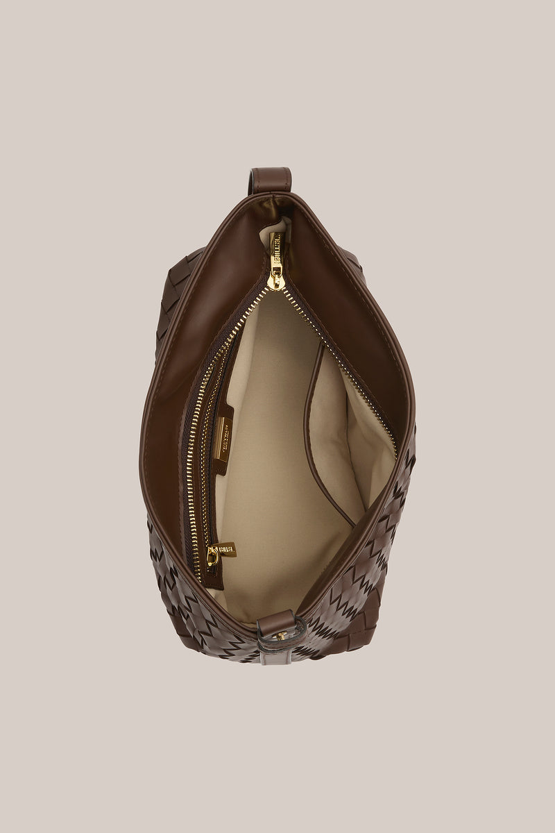 Elena Woven Shoulder Bag-Chocolate