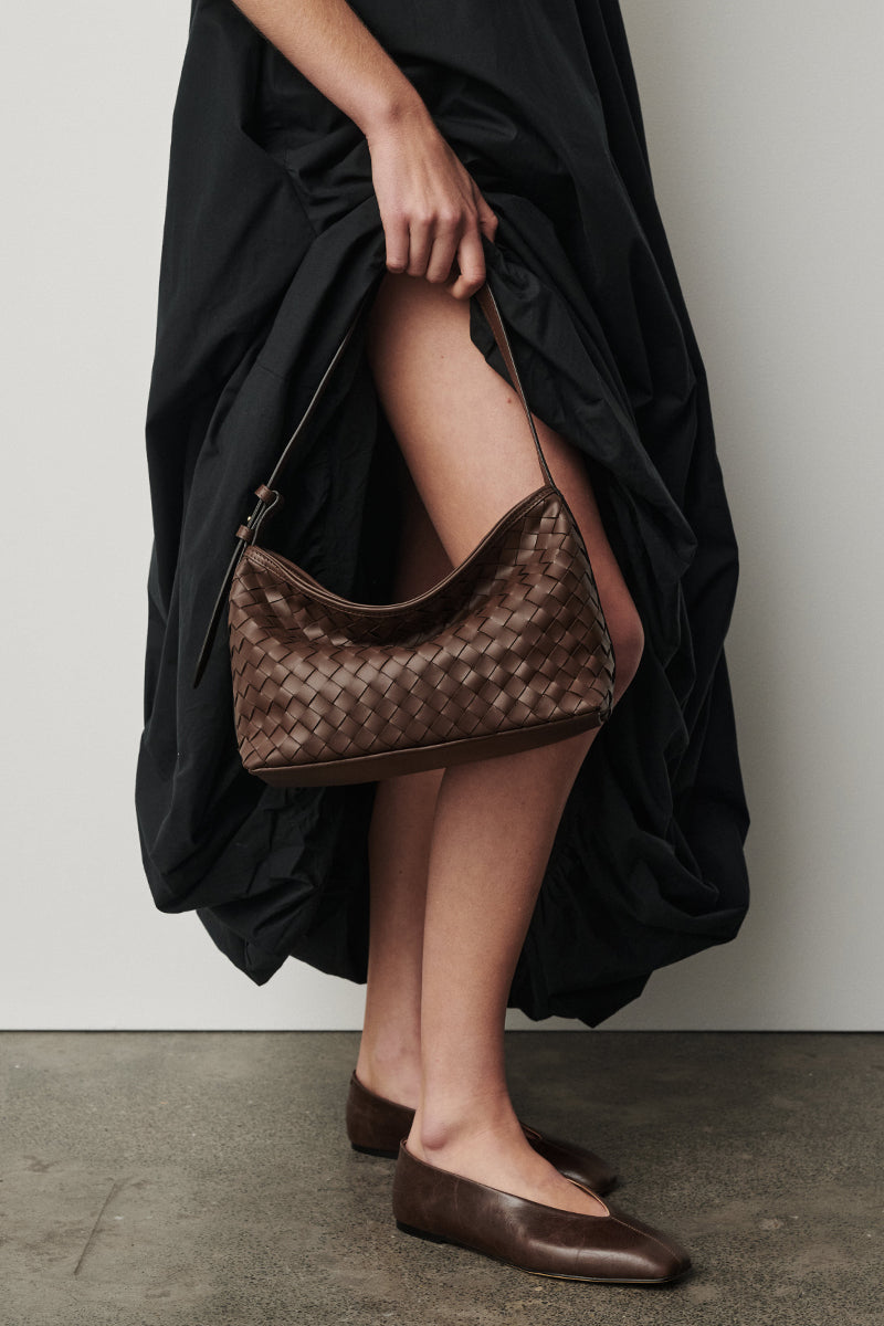 Elena Woven Shoulder Bag-Chocolate