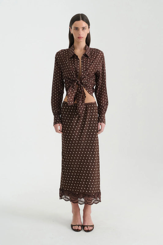 Pre Order Pamona Silk Long Sleeve Shirt- Cacao Spot