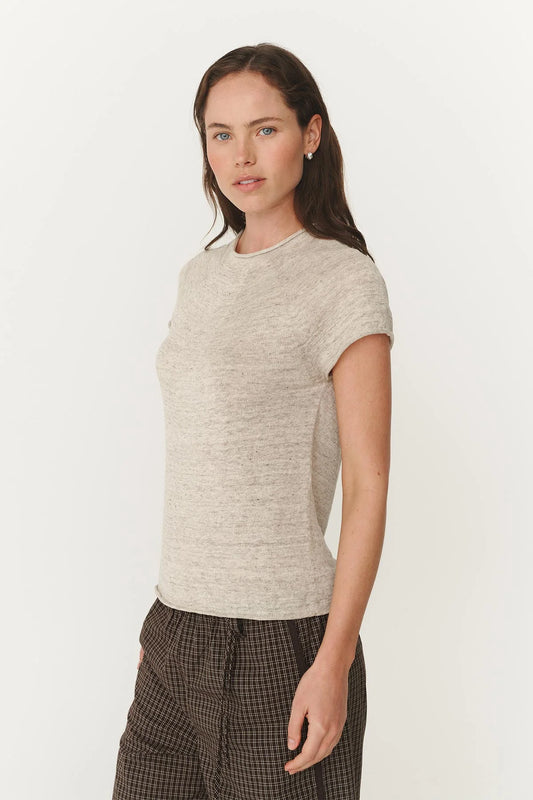Pre Order Poet Linen Knit Top-Grey Marle